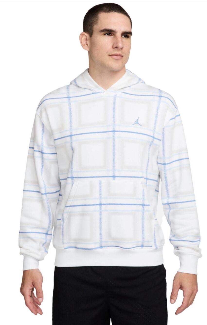 Jordan Essentials Plaid Fleece Hoodie White Legend Blue Men’s XL FV7458-100